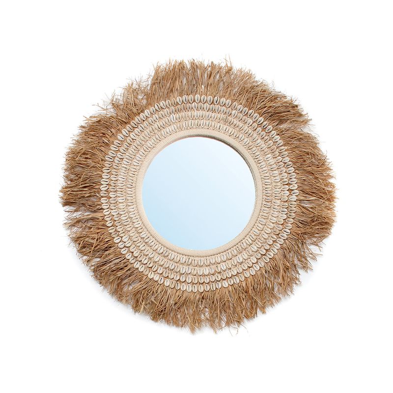 Bazar Bizar The Raffia Cowrie Spegel - Naturvit