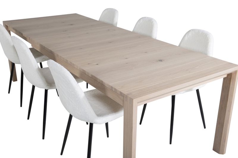 Venture Home Slider & Polar Rektangulärt Matbord 170 x 95 Vitputsad + Matstolar 6-pack Vit