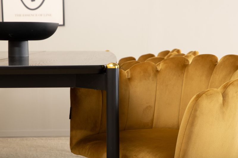 Venture Home Limhamn & Pelle 6 st Matstolar Gul + Rektangulärt Matbord 190 x 90 Svart