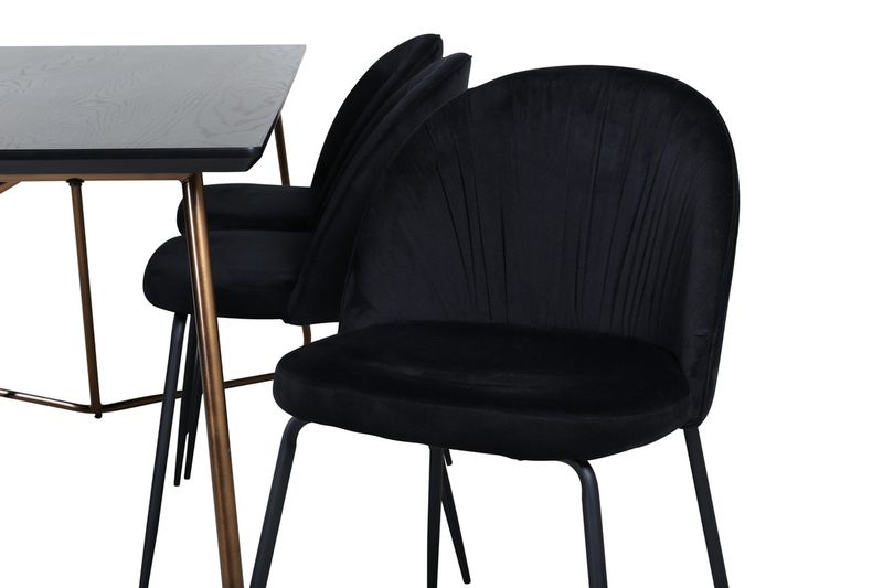 Venture Home Wrinkles & Petra 6 st Matstolar Svart + Rektangulärt Matbord 190 x 90 Svart