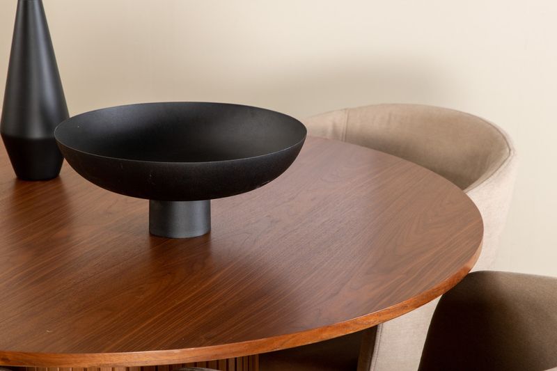 Venture Home Berit & Bianca 4 st Matstolar Beige + Runt Matbord ⌀110 Valnöt