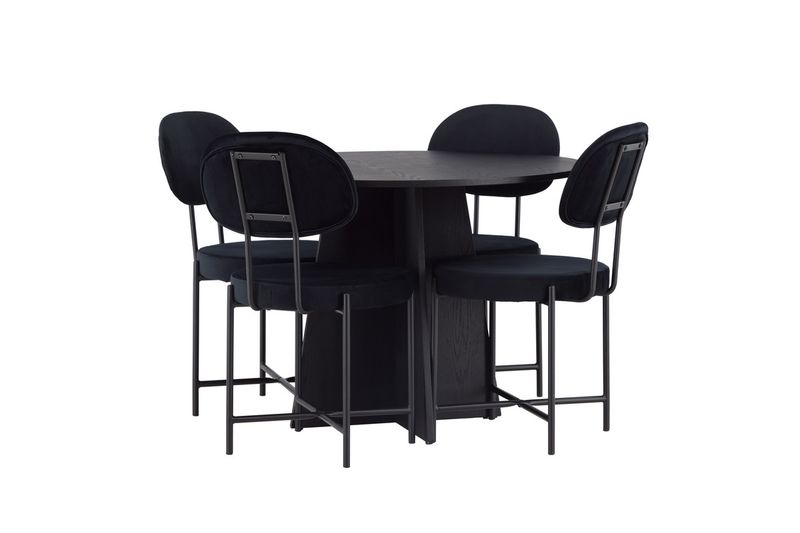 Venture Home Bootcut & Stella Runt Matbord ⌀110 Svart + 4 st Matstolar Svart