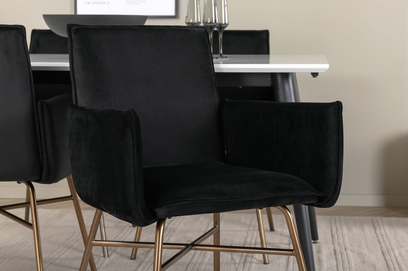 Venture Home Jimmy & Petra Rektangulärt Matbord 150 x 90 Vit + 4 st Matstolar Svart