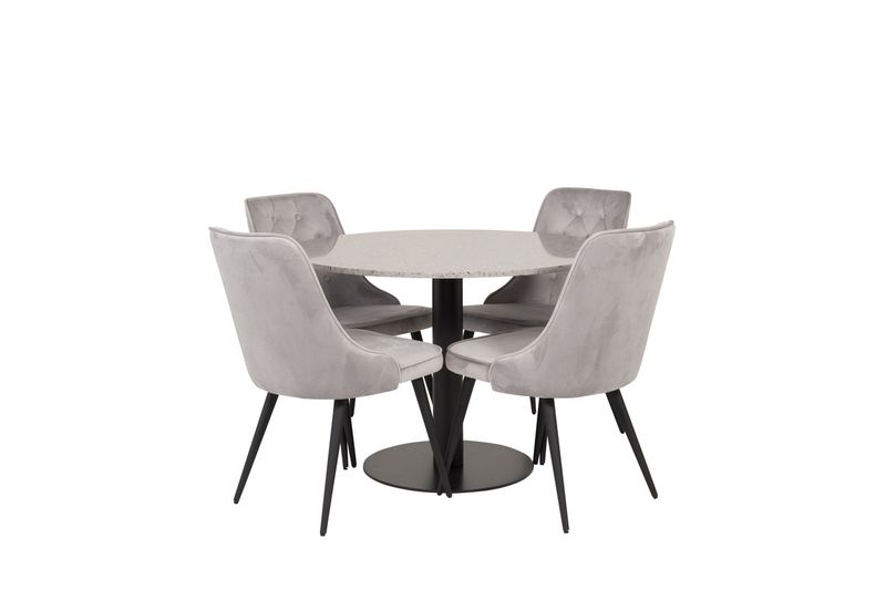 Venture Home Razzia & Velvet Deluxe Runt Matbord ⌀106 Grå + 4 st Matstolar Ljusgrå