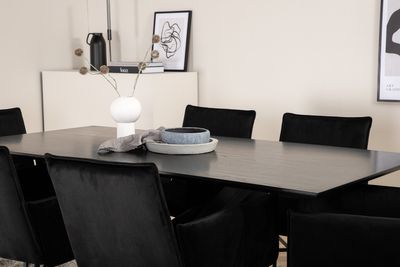 Venture Home Petra & Piazza 6 st Matstolar Svart + Rektangulärt Matbord 180 x 90 Svart