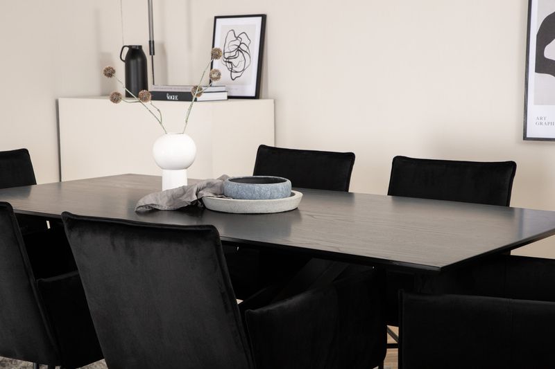 Venture Home Petra & Piazza 6 st Matstolar Svart + Rektangulärt Matbord 180 x 90 Svart