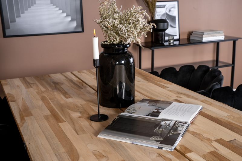 Venture Home Limhamn & Cirebon Matstolar Svart + Rektangulärt Matbord 200 x 90 Natur