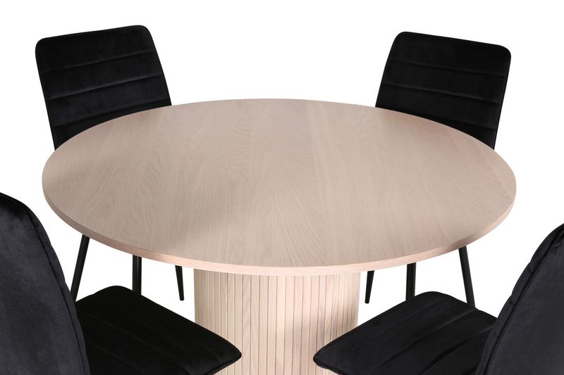 Venture Home Bianca & Windu Runt Matbord ⌀110 Vitputsad + 4 st Matstolar Svart