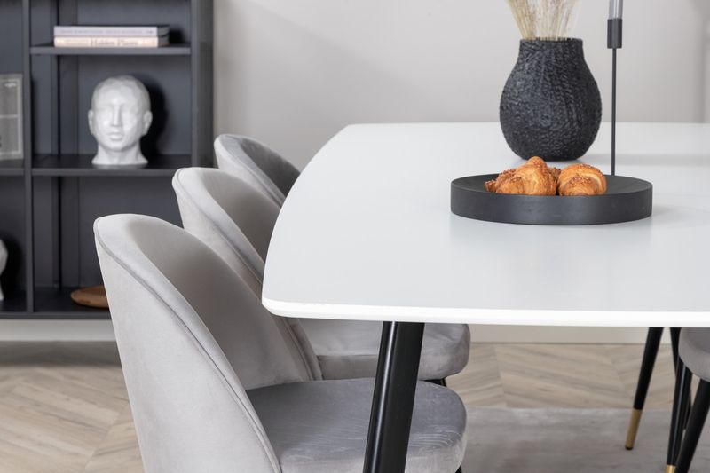 Venture Home Velvet & Polar 6 st Matstolar Grå + Rektangulärt Matbord 240 x 100 Vit