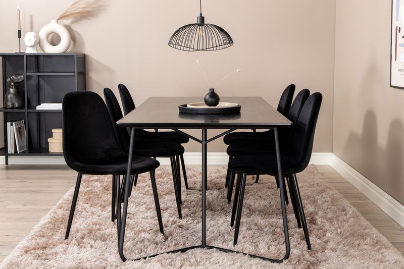 Venture Home Petra & Polar Rektangulärt Matbord 190 x 90 Svart + 6 st Matstolar Svart
