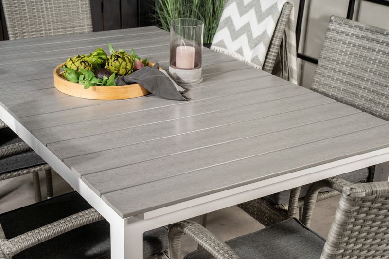 Venture Home Levels & Anna Rektangulärt Matbord 160 x 100 Vit + 6 st Matstolar Grå