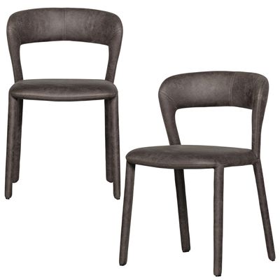 WOOOD Noble Matstol i Läderlook Svart/Grå 2 st