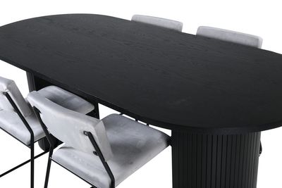 Venture Home Kenth & Bianca 4 st Matstolar Grå + Ovalt Matbord 200 x 90 Svart