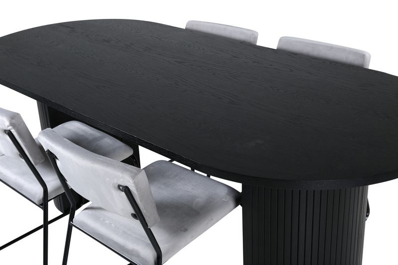 Venture Home Kenth & Bianca 4 st Matstolar Grå + Ovalt Matbord 200 x 90 Svart