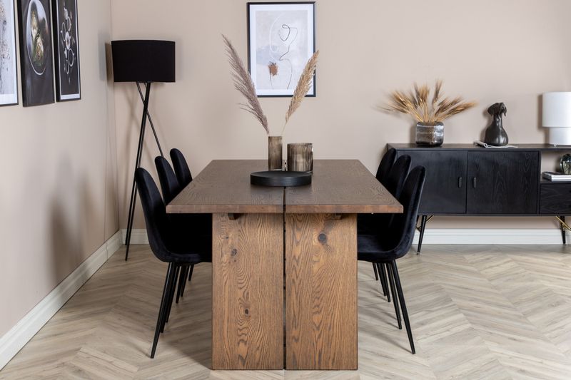 Venture Home Logger & Polar Rektangulärt Matbord 210 x 100 Natur + 6 st Matstolar Svart