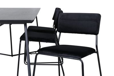 Venture Home Kenth & Petra 6 st Matstolar Svart + Rektangulärt Matbord 190 x 90 Svart