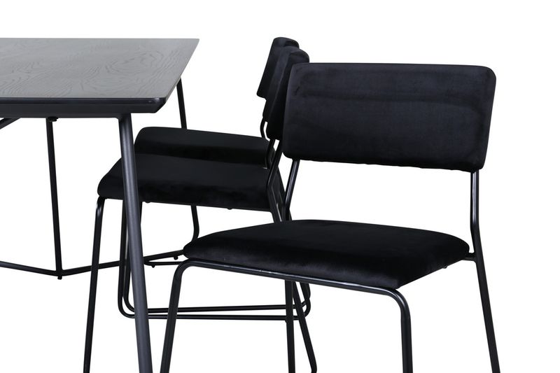 Venture Home Kenth & Petra 6 st Matstolar Svart + Rektangulärt Matbord 190 x 90 Svart