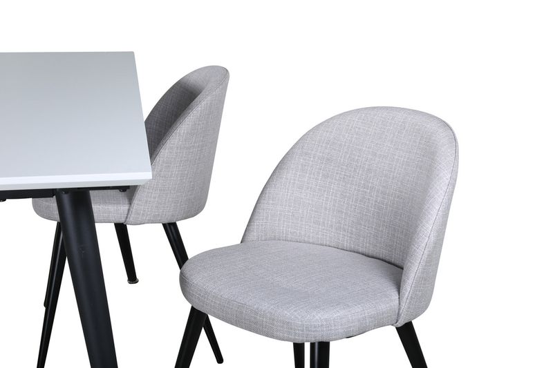 Venture Home Jimmy & Velvet Rektangulärt Matbord 150 x 90 Vit + 4 st Matstolar Grå