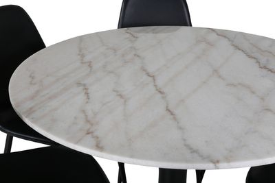 Venture Home Polar & Estelle 6 st Matstolar Svart + Runt Matbord ⌀106 Vit