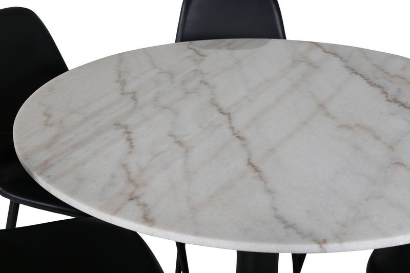 Venture Home Polar & Estelle 6 st Matstolar Svart + Runt Matbord ⌀106 Vit