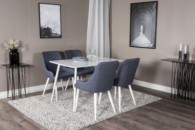 Venture Home Plaza & Polar 4 st Matstolar Blå + Rektangulärt Matbord 120 x 75 Vit
