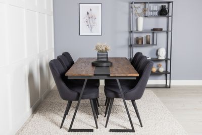 Venture Home Jakarta & Velvet Deluxe Rektangulärt Matbord 200 x 90 Svart + 6 st Matstolar Svart