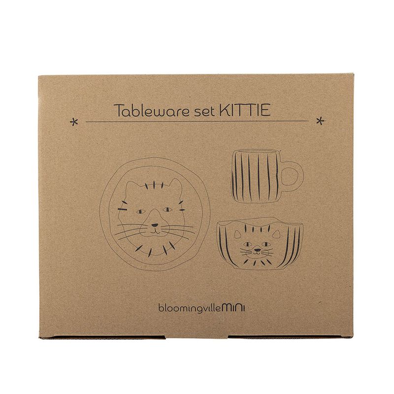 Bloomingville Mini Kittie Tableware Set, Brun, Stengods - 6-pack