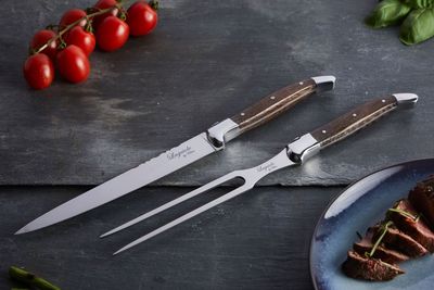 Laguiole By Hâws trancherkniv och gaffelset med 2 delar, handtag i wengéträ