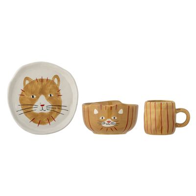 Bloomingville Mini Kittie Tableware Set, Brun, Stengods - 6-pack