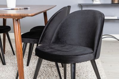 Venture Home Polar & Velvet Rektangulärt Matbord 180 x 75 x 90 Valnöt + 6 st Matstolar Svart