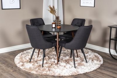 Venture Home Plaza & Velvet Deluxe Runt Matbord ⌀100 Svart + 4 st Matstolar Svart