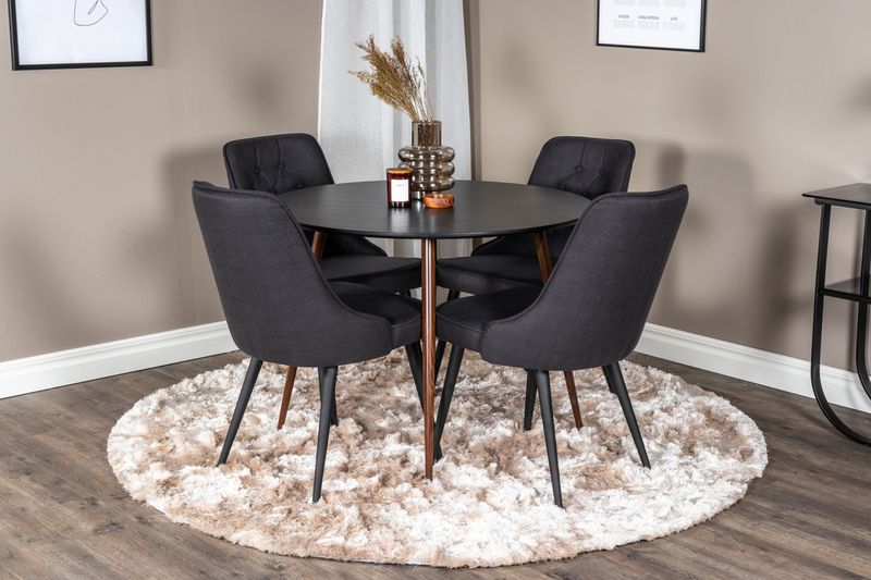 Venture Home Plaza & Velvet Deluxe Runt Matbord ⌀100 Svart + 4 st Matstolar Svart