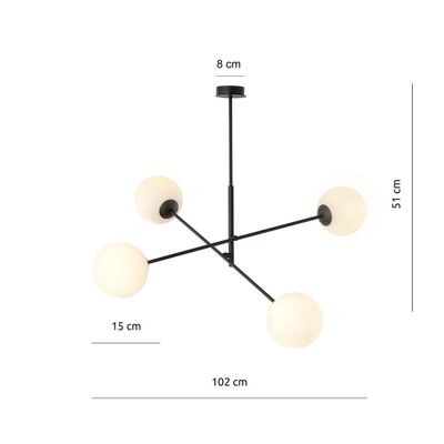 Emibig Lighting Taklampa LINEAR 4 SVART/OPAL
