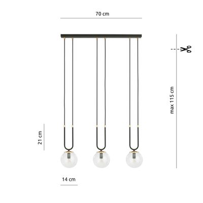 Emibig Lighting Taklampa GLAM 3 SVART/TRANSPARENT