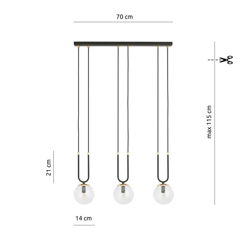Emibig Lighting Taklampa GLAM 3 SVART/TRANSPARENT