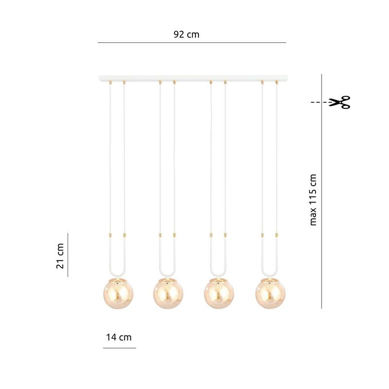 Emibig Lighting Taklampa GLAM 4 VIT/HONUNG