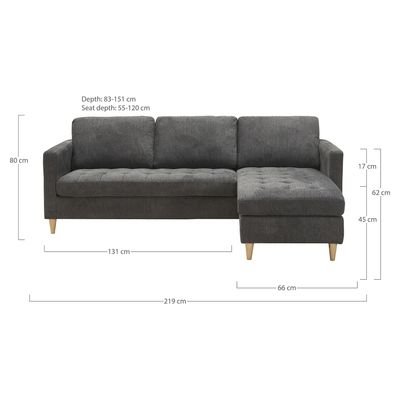 House Nordic Firenze soffa med schäslong, Mörkgrå