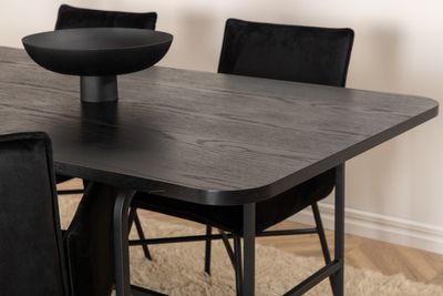 Venture Home Petra & Uno 4 st Matstolar Svart + Rektangulärt Matbord 200 x 90 Svart