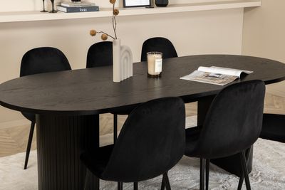 Venture Home Bianca & Polar Ovalt Matbord 200 x 90 Svart + 6 st Matstolar Svart
