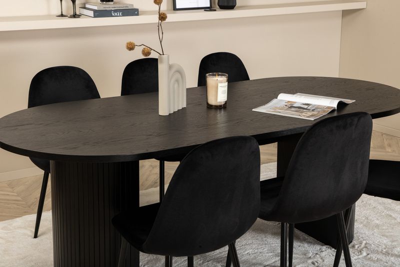 Venture Home Bianca & Polar Ovalt Matbord 200 x 90 Svart + 6 st Matstolar Svart