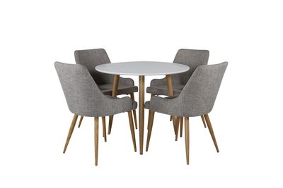 Venture Home Plaza & Polar 4 st Matstolar Grå + Runt Matbord ⌀90 Vit
