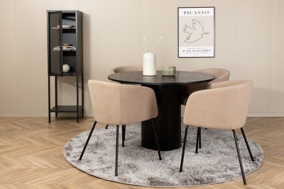 Venture Home Berit & Bianca 4 st Matstolar Beige + Runt Matbord ⌀110 Svart