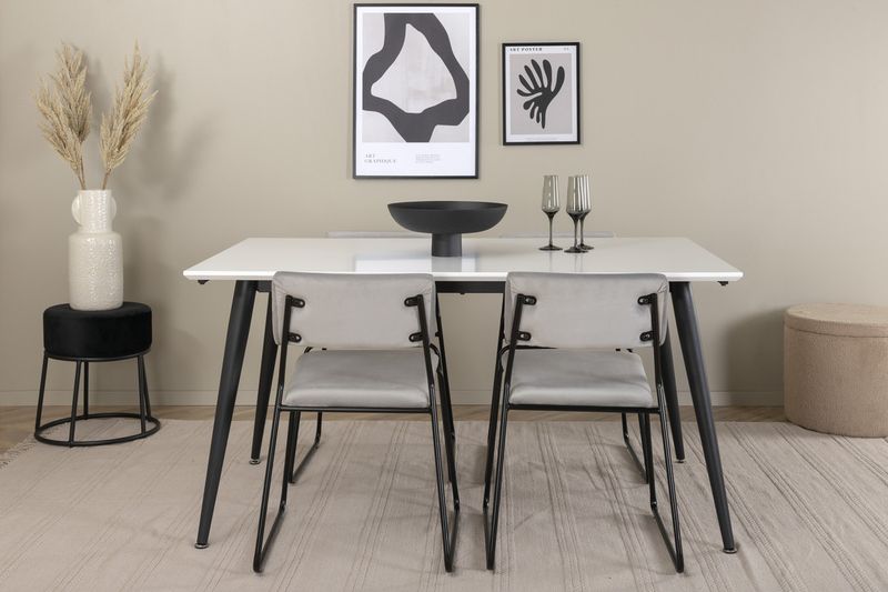 Venture Home Jimmy & Kenth Rektangulärt Matbord 150 x 90 Vit + 4 st Matstolar Grå