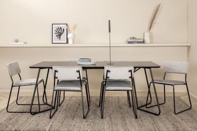 Venture Home Kenth & Petra 6 st Matstolar Grå + Rektangulärt Matbord 190 x 90 Svart