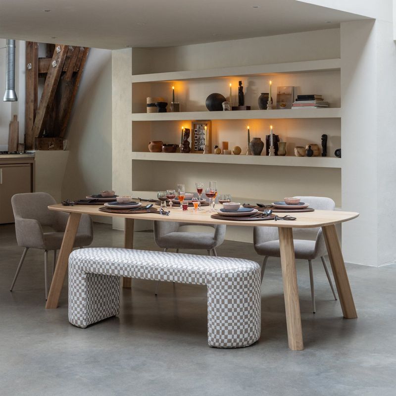 WOOOD Jacob Klädd Bänk i Schackrutigt Mönster Sand