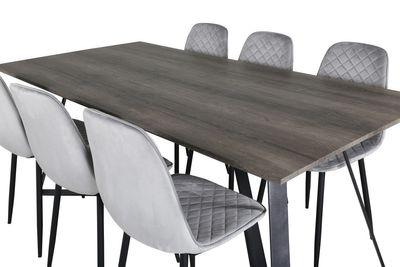 Venture Home Polar & Marina 6 st Matstolar Grå + Rektangulärt Matbord 180 x 90 Natur