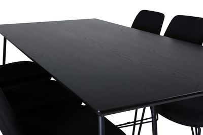 Venture Home Muce & Petra 6 st Matstolar Svart + Rektangulärt Matbord 190 x 90 Svart