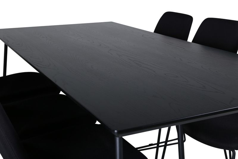 Venture Home Muce & Petra 6 st Matstolar Svart + Rektangulärt Matbord 190 x 90 Svart