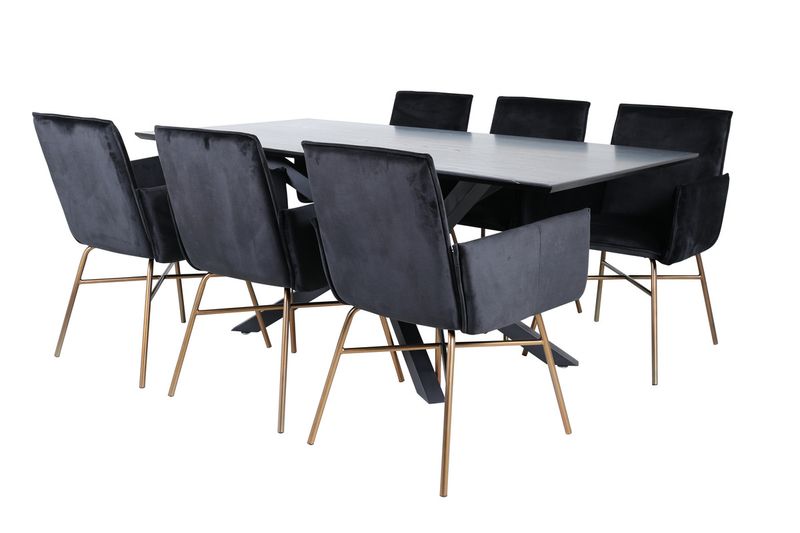 Venture Home Petra & Piazza 6 st Matstolar Svart + Rektangulärt Matbord 180 x 90 Svart