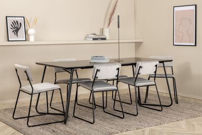 Venture Home Kenth & Petra 6 st Matstolar Grå + Rektangulärt Matbord 190 x 90 Svart